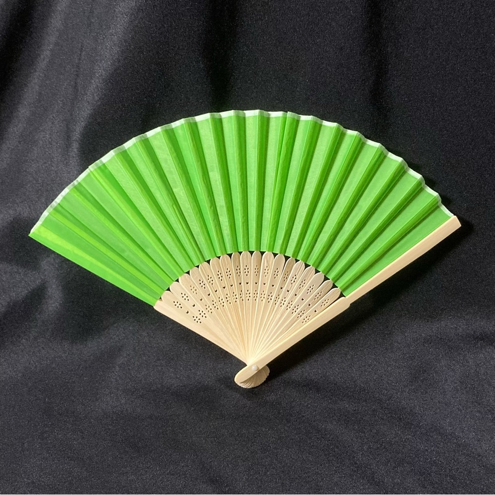 Wooden with Bright Green Cloth Handheld Folding Fan